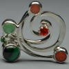 Web1 Sterling Silver Pin with Malachite, Opal, Chrysoprase, Emerald, Corals, thumbnail