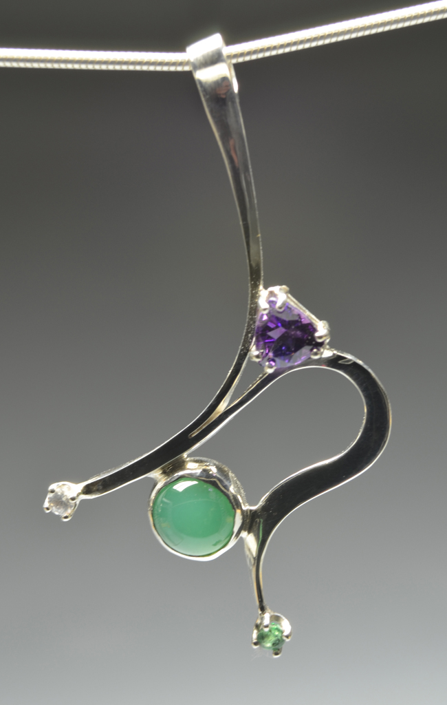 Web3 Sterling Silver Pendant with Chrysoprase, Amethyst, Sapphire, Emerald