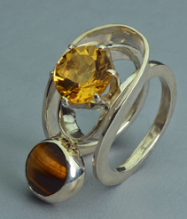 Sterling Silver Ring with Citrine and Tigereye